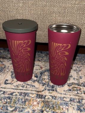 2 United By Blue 24 oz Insulated Steel Tumbler Cup Maroon Print BPA-FREE 1 Lid